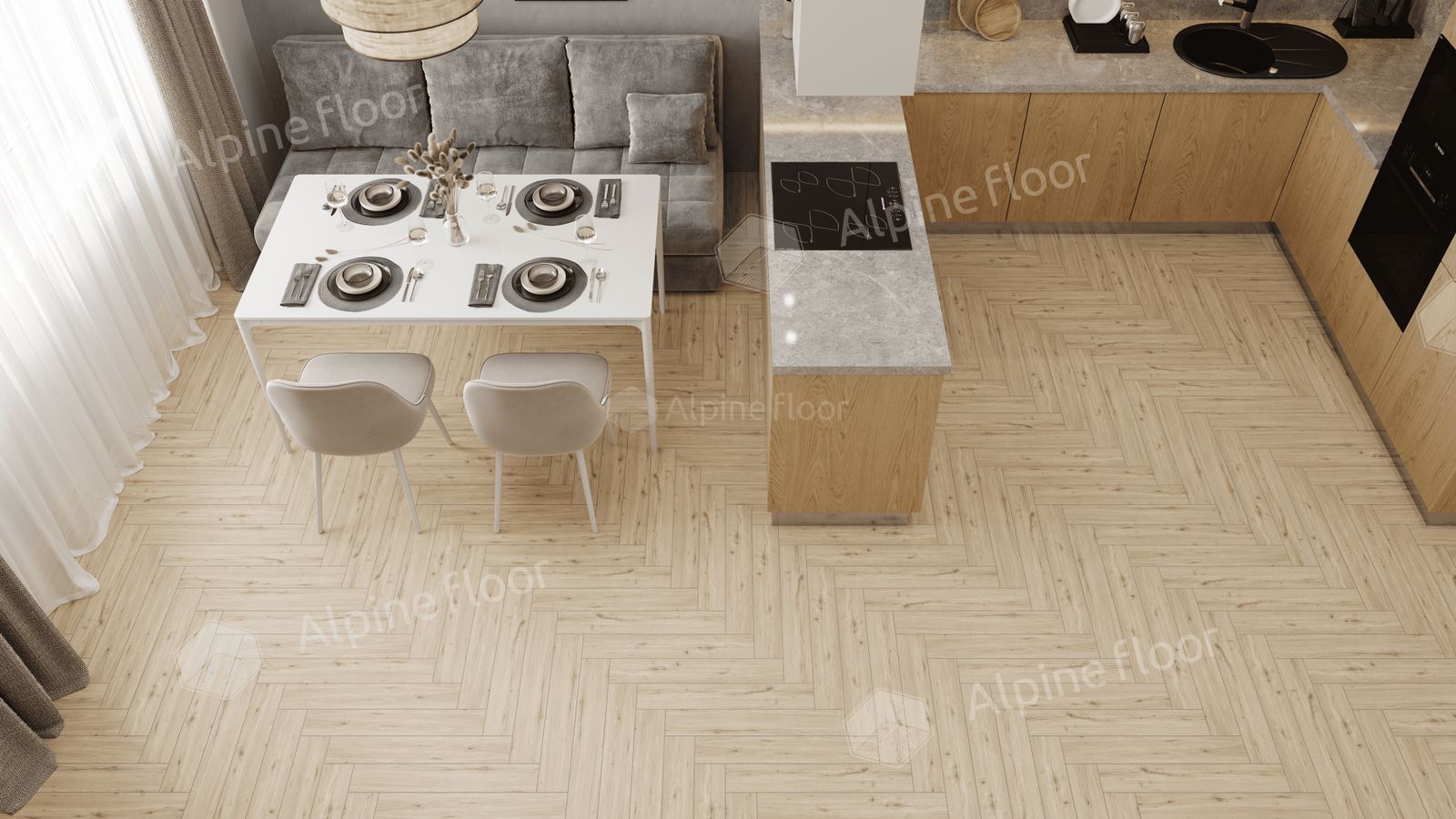 Ламинат Alpine Floor Herringbone LF102-01 Дуб Лион